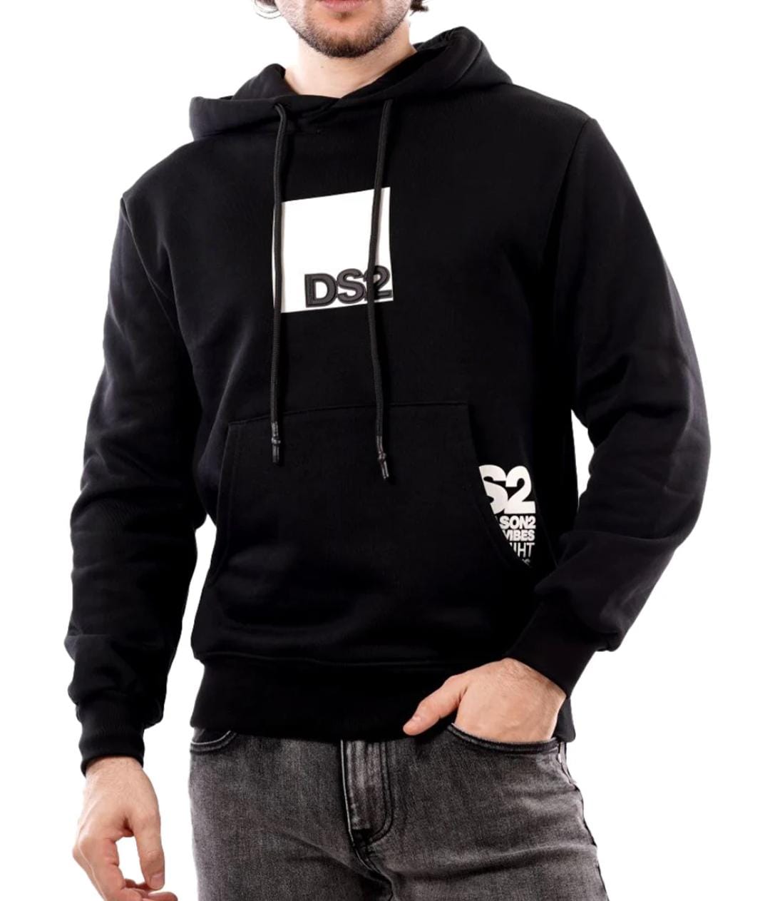 DS2 FELPA CAPPUCCIO 100% COTONE NERO FW25205