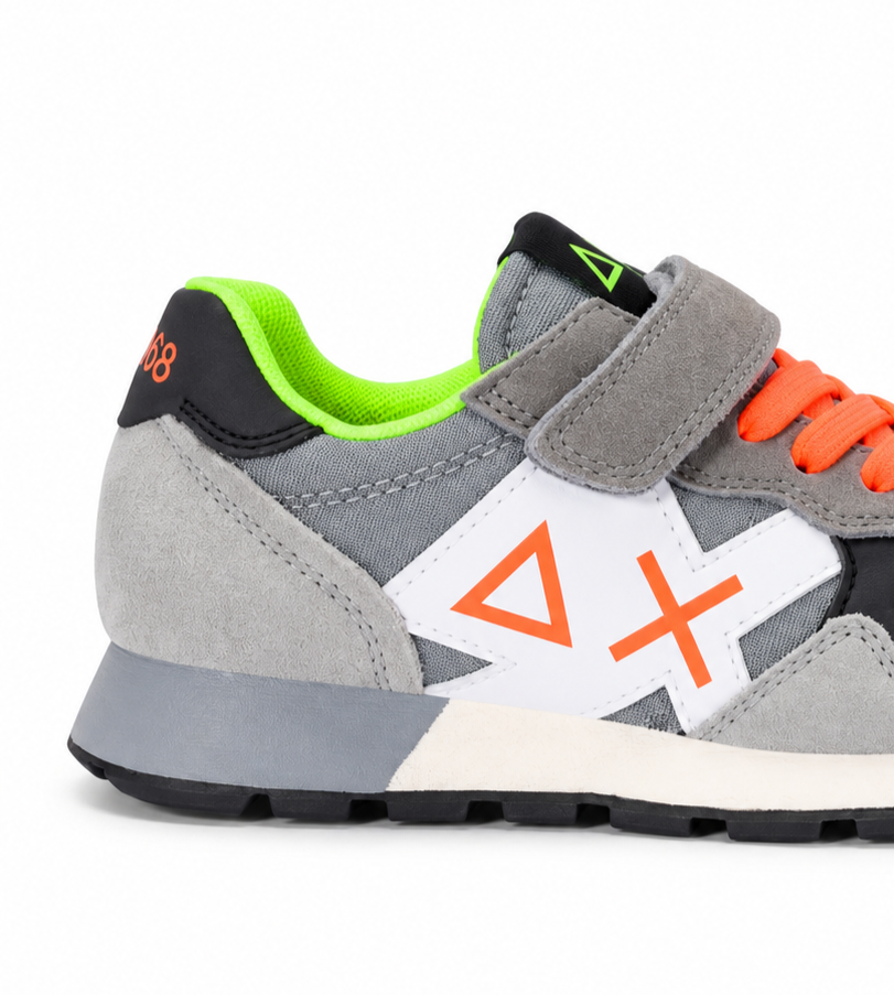 Sun68 Jaki Fluo Kid Z46323K-34 – Grigio | Scarpe sportive bambino in mesh con dettagli fluo, sneakers casual per il tempo libero e l’uso quotidiano