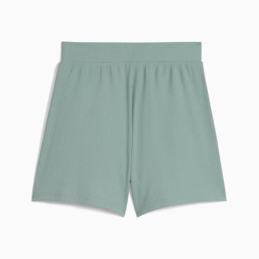 PUMA ESS ELEVATED HIGH-RISE RIB SHORTS 5" GREEN 685026-30