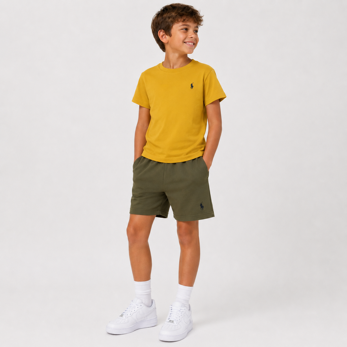 U.S. Polo Completo bambino con maglietta senape e bermuda verde oliva casual US43532005-514 – foto 3