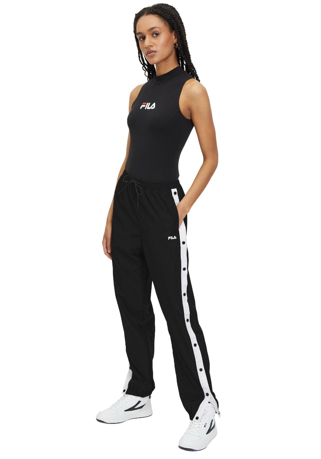 FILA LARISA HIGH WAIST BUTTENDED TRACK PANTS BLACK-BRIGHT WHITE FAW0768-83072