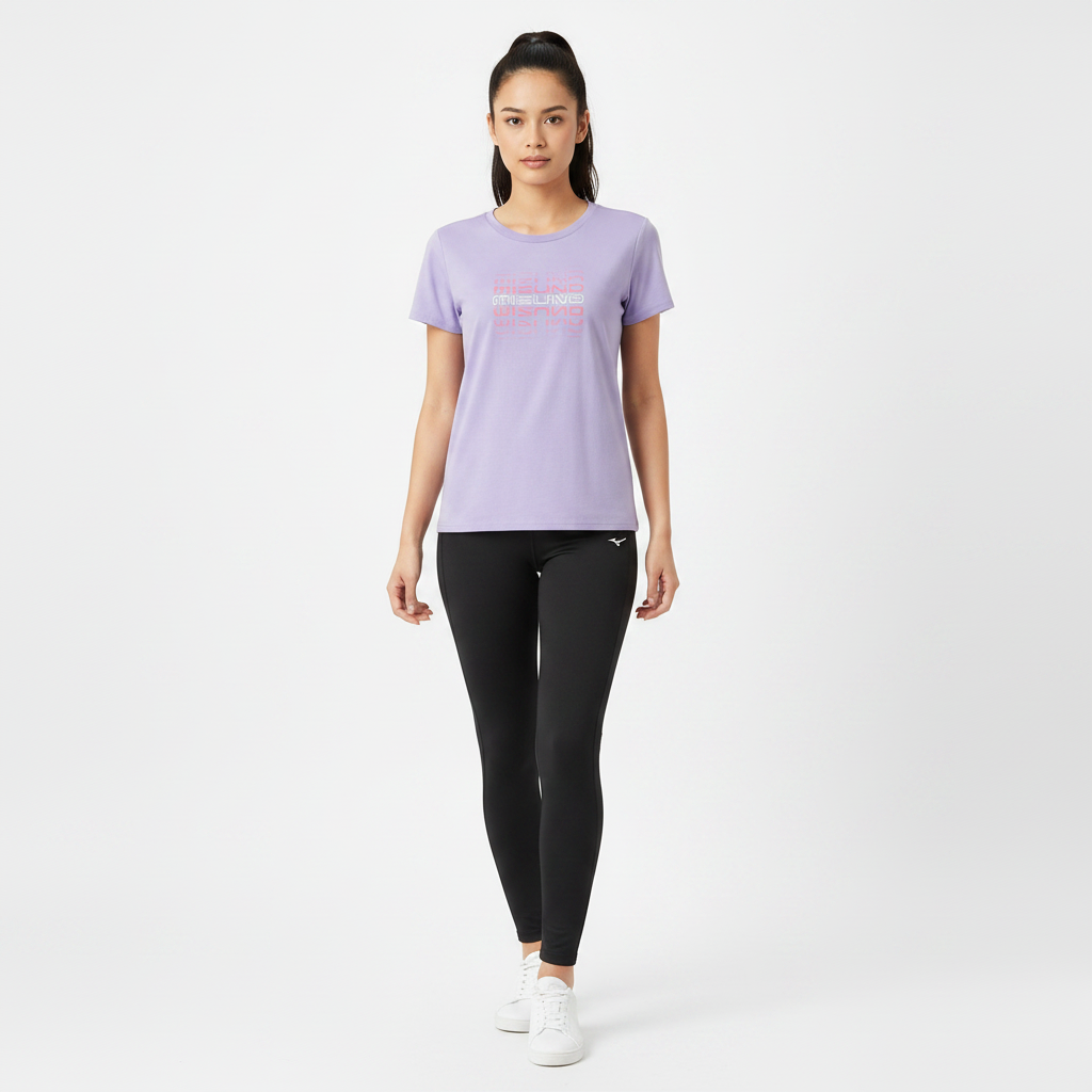 Mizuno Athletic Tee W K2GAA20269 indossata - Glicine