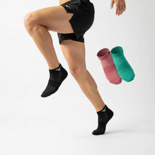 Mizuno Run Sock Triple Pack 67XUU95089 - nero, lantana e atlantis indossati in corsa
