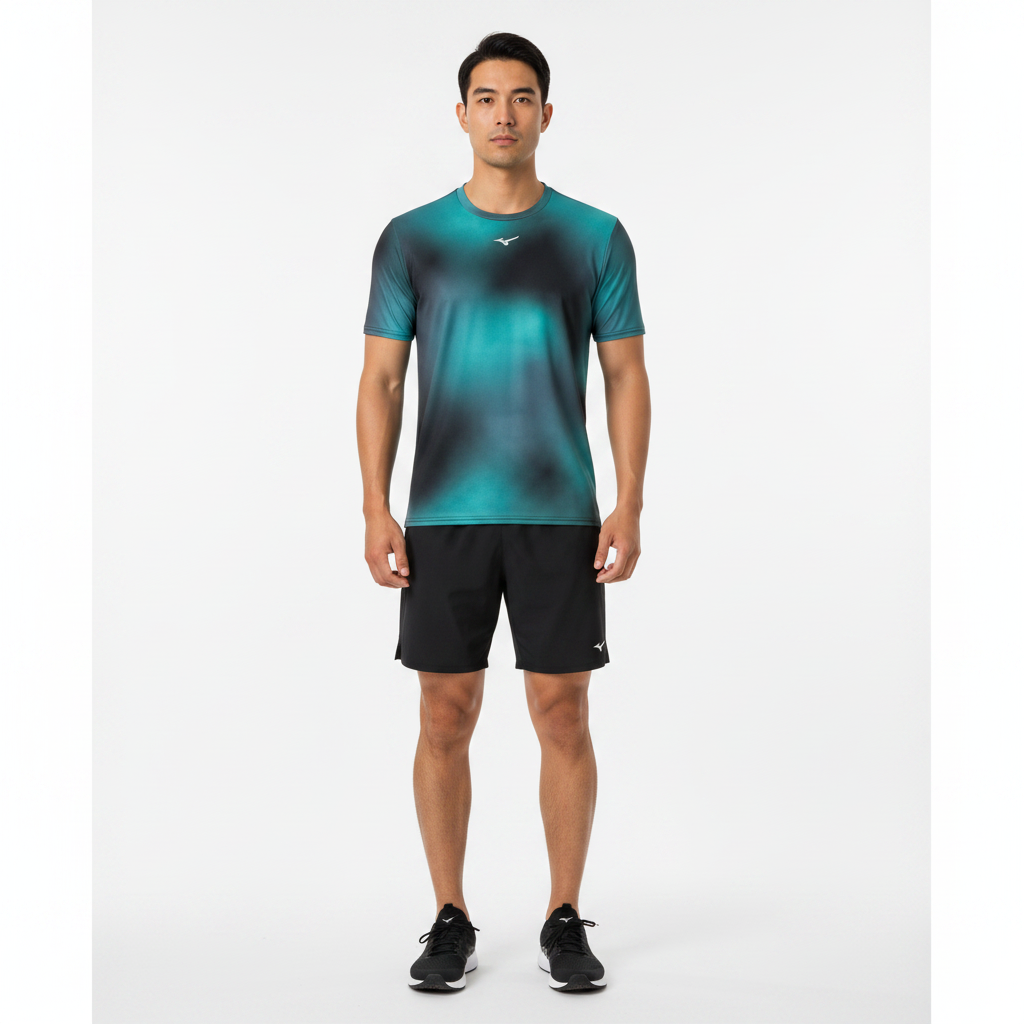 Mizuno Core Graphic Tee J2GAB01023 - Celeste indossata