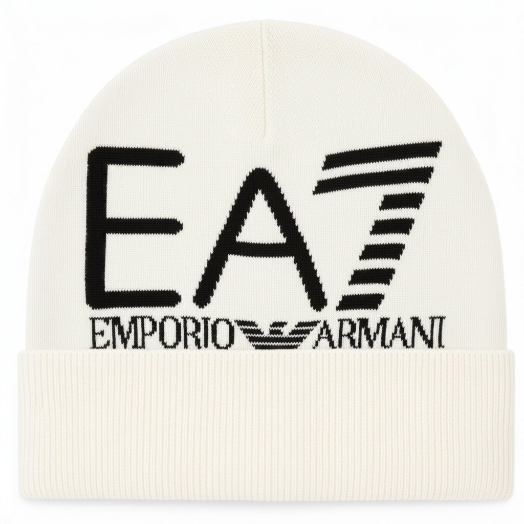EA7 Emporio Armani Berretto Beanie 7X000006-U1079 - dettaglio logo jacquard Panna/Marrone
