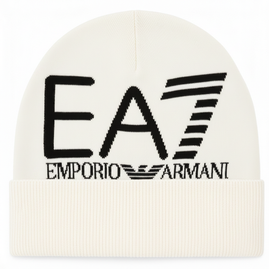 EA7 Emporio Armani Berretto Beanie 7X000006-U1079 - dettaglio logo jacquard Panna/Marrone
