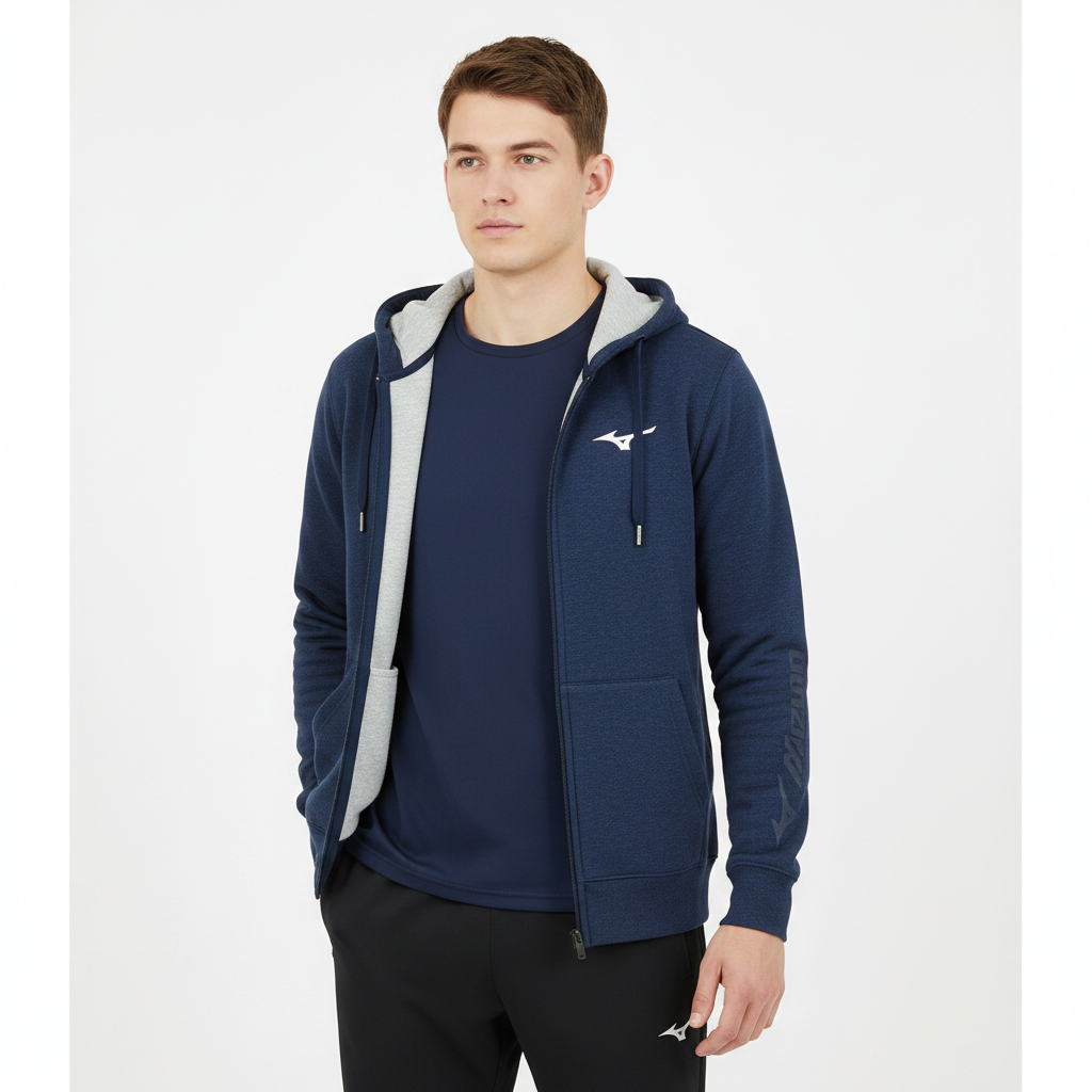 Mizuno Hoodie indossata zip aperta