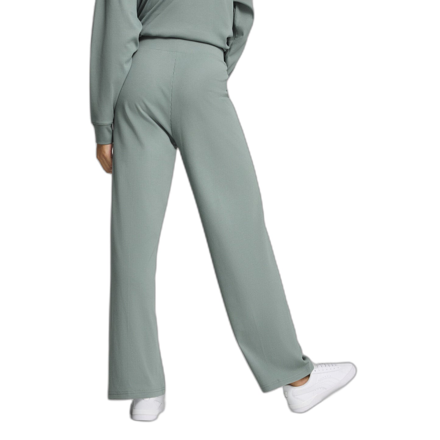 PUMA ESS ELEVATED HIGH-WAIST STRAIGHT LEG RIB PANT GREEN 685025-30