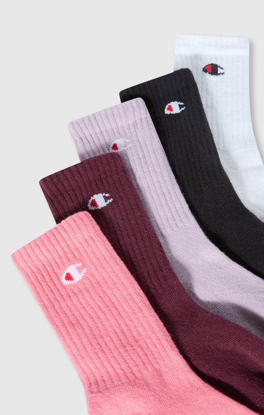 CHAMPION 5PK CREW SOCKS WHT/NBK/SBPP/MMRY/LBC U30080-WW006
