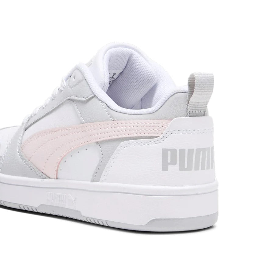 393833-07 Puma Rebound V6 Lo Jr White-Frosty Pink-Ash Gray