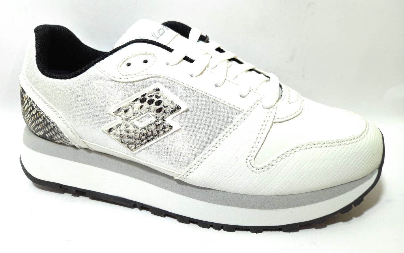 Lotto TRAINER WEDGE AMF V PYTHON W WHITE/ALL BLACK/SILVER METAL 2 scarpe donna pelle bianco/pitonato 218120-6XH
