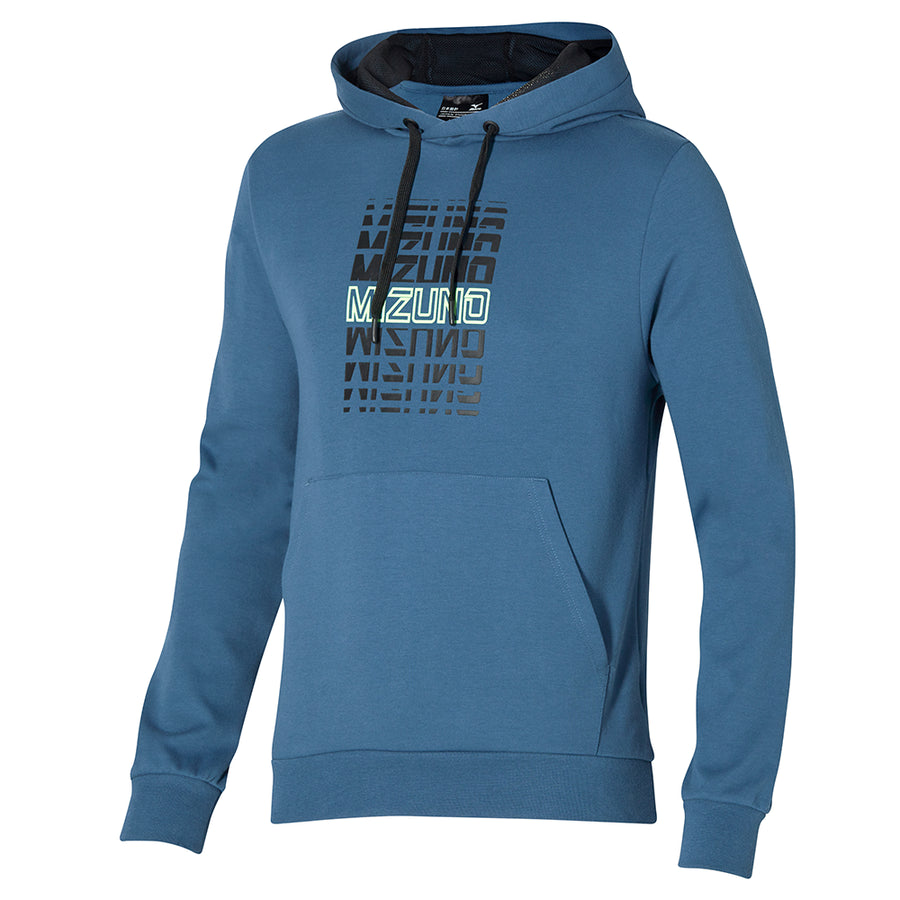Mizuno Athletic Graphic Hoody K2GCA00221 | Felpa con Cappuccio Uomo | Blu Petrolio