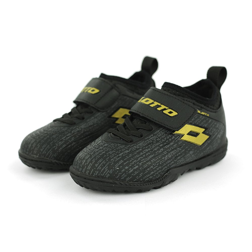 Lotto SOLISTA 700 IV TF CL SL all black/light platino scarpe calcetto velcro bambino nero/oro 214657-1UQ