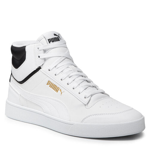380748-01 Puma Shuffle Mid White- White- Black- Team Gold