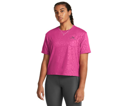 UNDER ARMOUR RUSH ENERGY EMBOSS CROP SS	ASTRO PINK 1383640-686