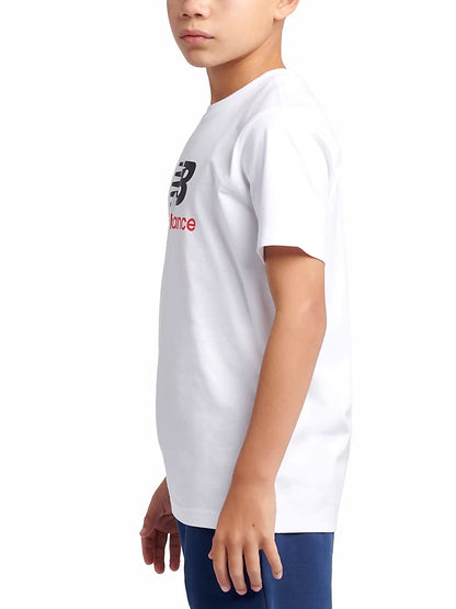 New Balance Jersey Stacked Logo Tee LAKB0253-BWE | Unisex Bambino | Bianco