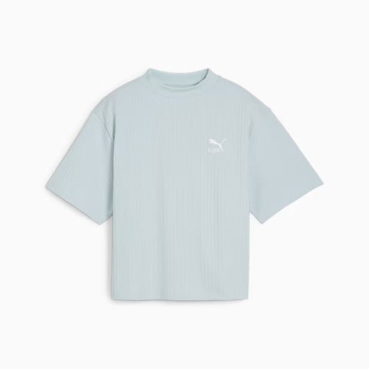 PUMA CLASSICS RIBBED RELAXED MOCK NECK TEE TURQUOISE SURF 624263-22