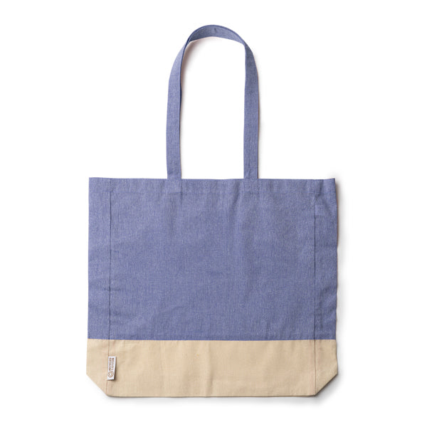 Roly Borsa in cotone riciclato con design in finitura mélange e cotone naturale da 120 g/m² con linguetta. Manici rinforzati lunghi 70 cm INCA
