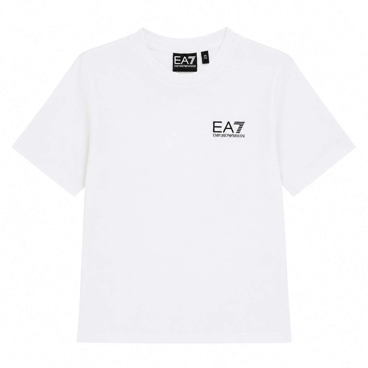 EA7 Maglietta bianca a maniche corte con girocollo, dal design semplice e versatile, ideale per un abbigliamento quotidiano comodo e pratico. 7B000020-U0002
