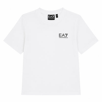 EA7 Maglietta bianca a maniche corte con girocollo, dal design semplice e versatile, ideale per un abbigliamento quotidiano comodo e pratico. 7B000020-U0002