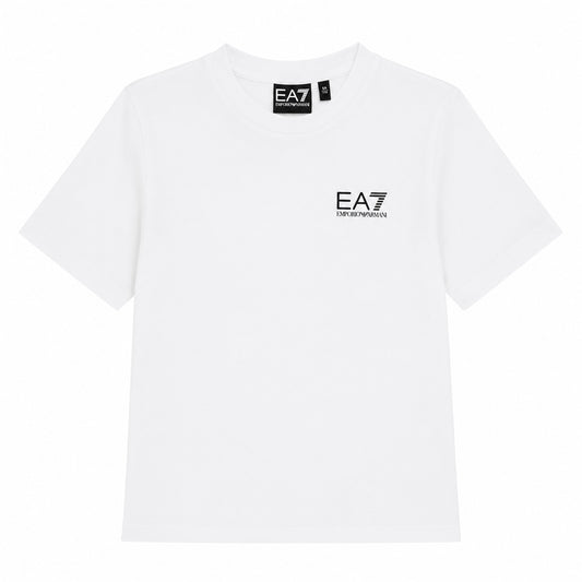 EA7 Maglietta bianca a maniche corte con girocollo, dal design semplice e versatile, ideale per un abbigliamento quotidiano comodo e pratico. 7B000020-U0002