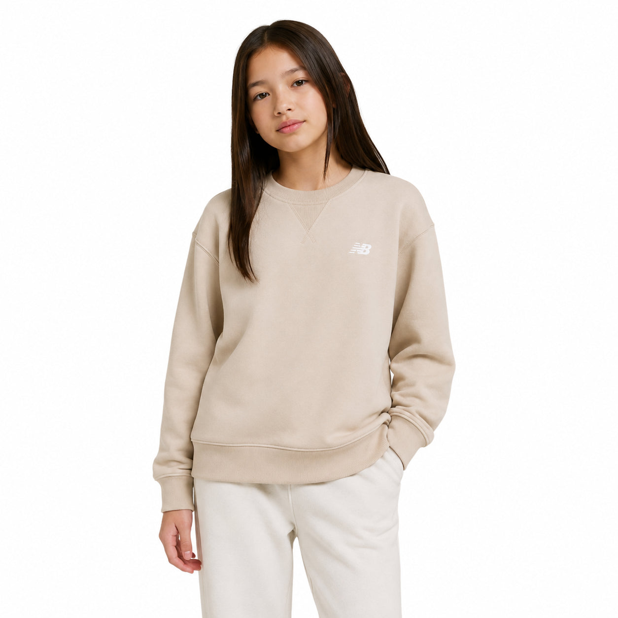 New Balance French Terry Small Logo Crew LAKG0055-BIS | Unisex Bambino | Bisque