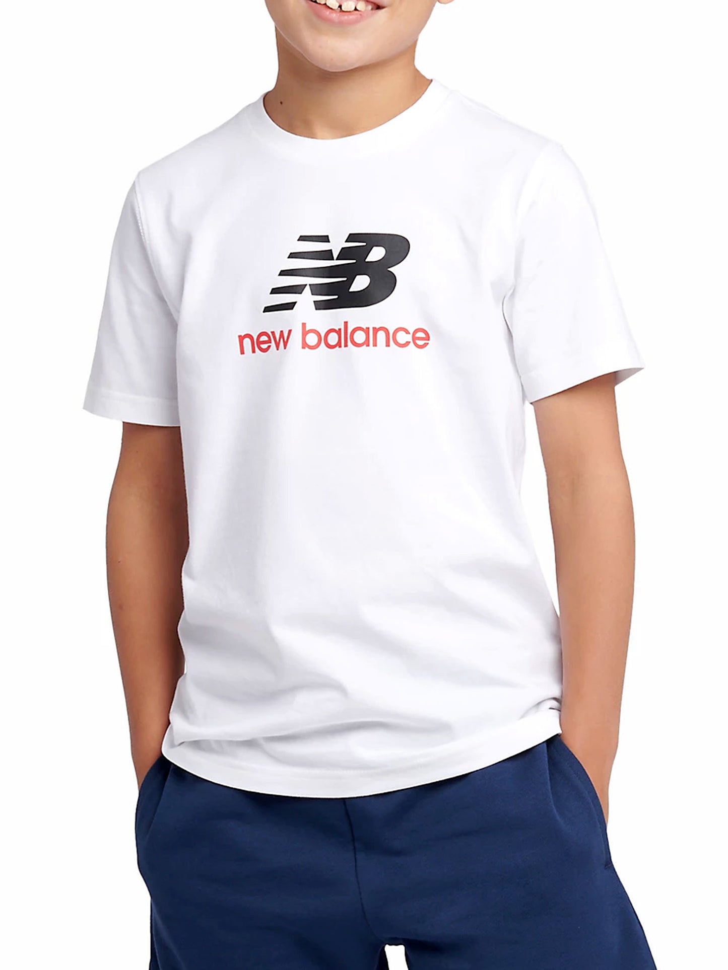 New Balance Jersey Stacked Logo Tee LAKB0253-BWE | Unisex Bambino | Bianco
