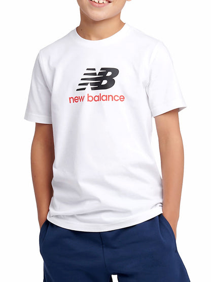 New Balance Jersey Stacked Logo Tee LAKB0253-BWE | Unisex Bambino | Bianco