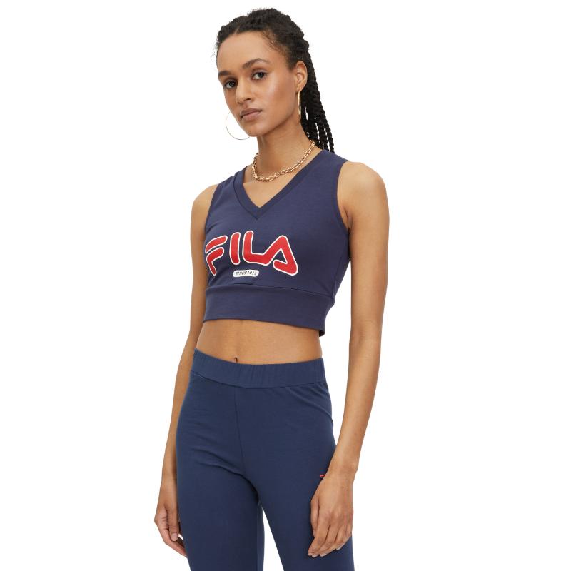 FILA LAIXI CROPPED V-NECK TOP BLACK IRIS FAW0748-50004