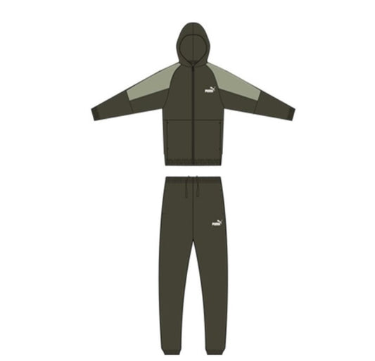 PUMA ESS BLOCK HOODED FULL-ZIP SWEAT SUIT FL B GREEN 689724-70