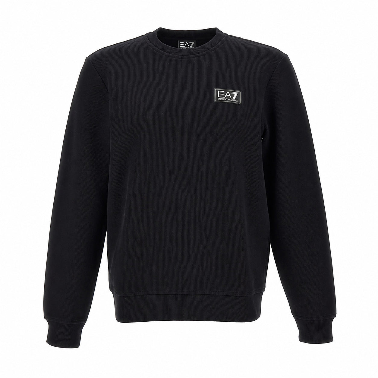 EA7 Felpa uomo nera a girocollo a costine, comoda e versatile per il tempo libero 7M002231-UC001
