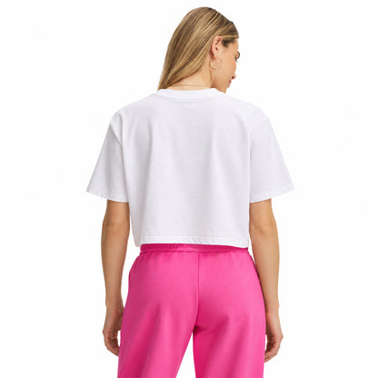 Under Armour UA W Center LT SS – T-shirt crop donna bianco in cotone – 6015217-100