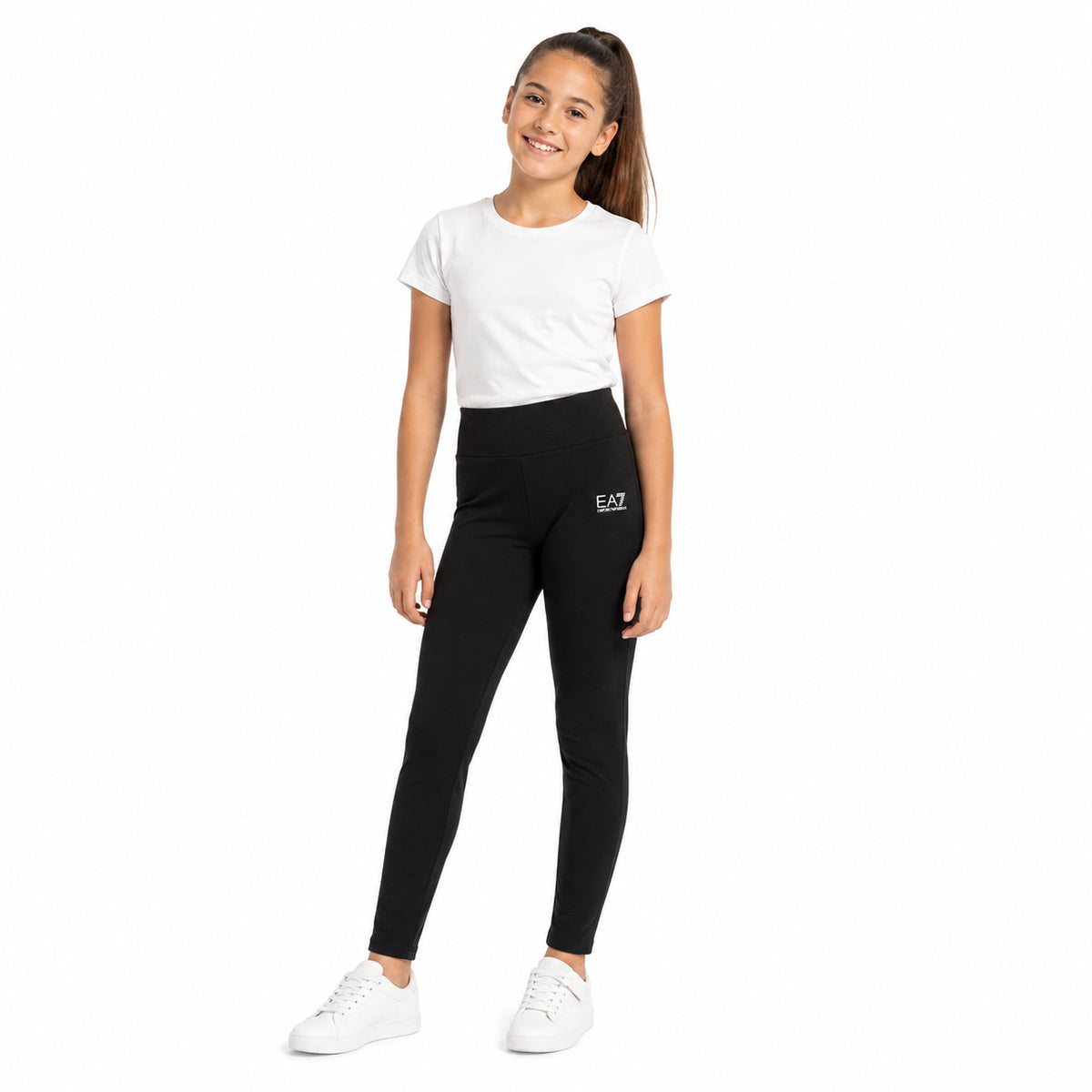 EA7 Leggings Bambina in Cotone Nero e Bianco - 7G000171-MC001 – foto 5