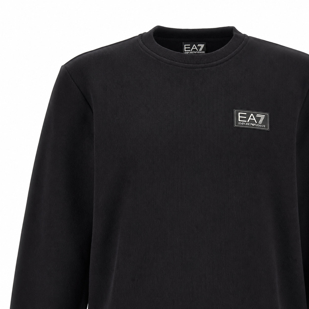 EA7 Felpa uomo nera a girocollo a costine, comoda e versatile per il tempo libero 7M002231-UC001