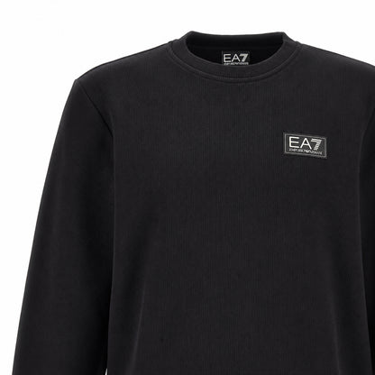 EA7 Felpa uomo nera a girocollo a costine, comoda e versatile per il tempo libero 7M002231-UC001
