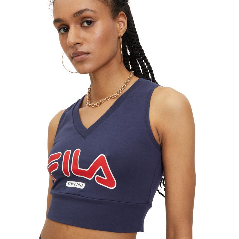 FILA LAIXI CROPPED V-NECK TOP BLACK IRIS FAW0748-50004