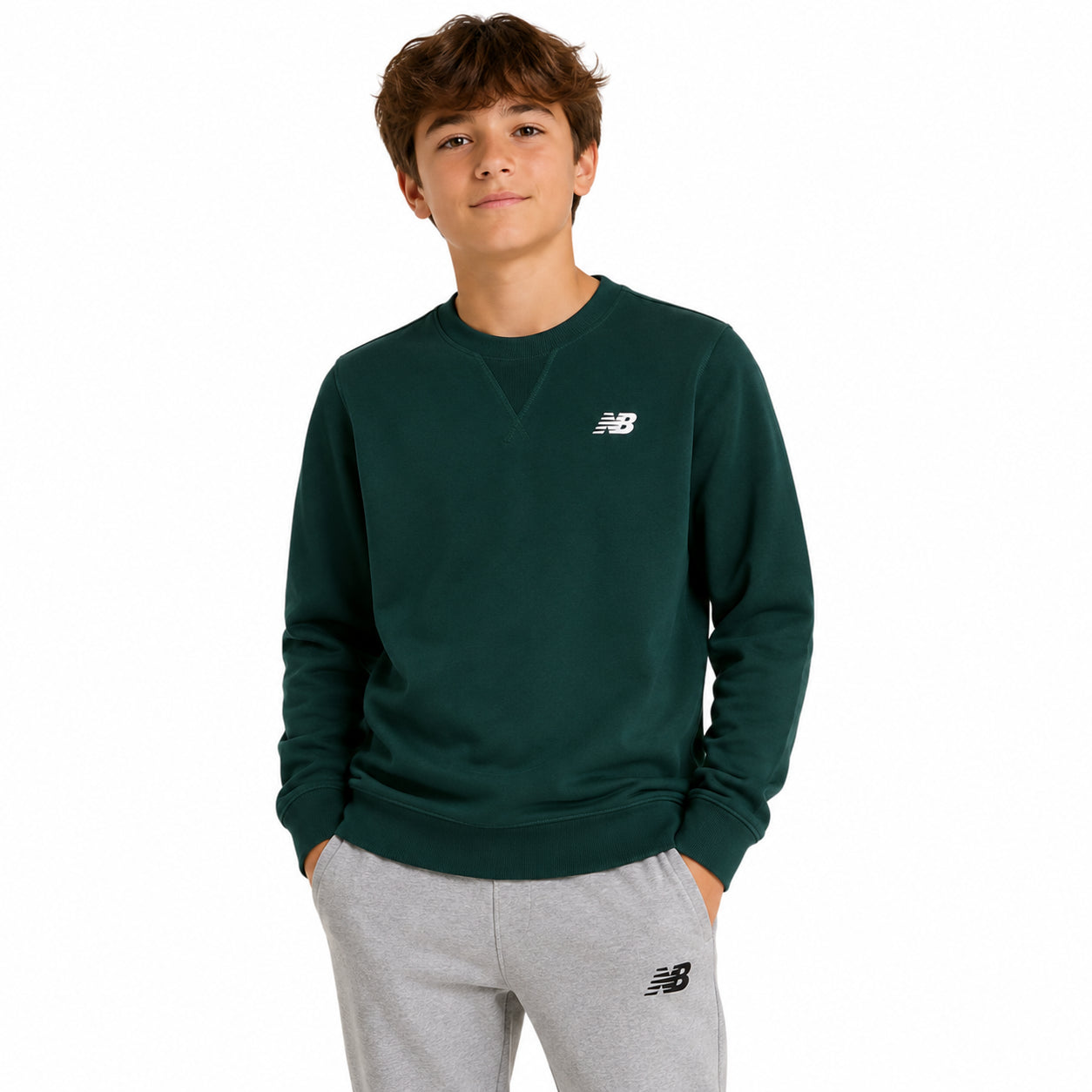 New Balance Brush Back Small Logo Crew LAKB0002-NOG | Unisex Bambino | Nordic Green