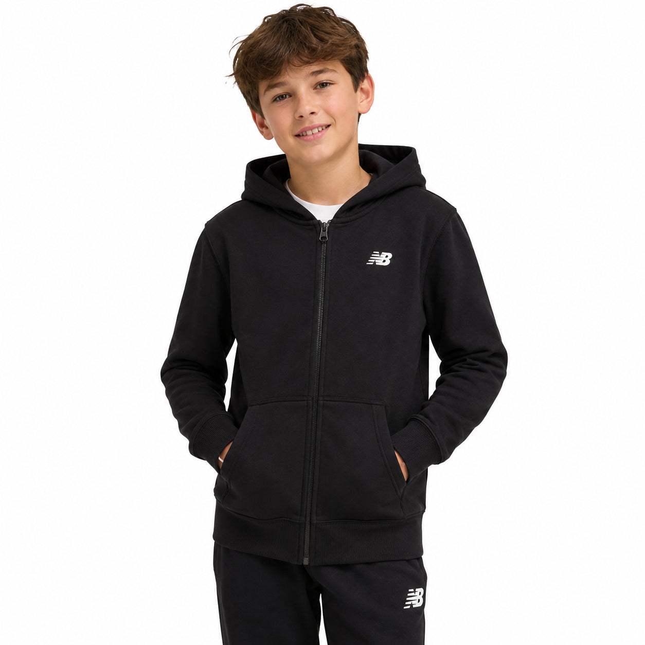 New Balance French Terry Small Logo Full Zip Hoodie LAKB0057-BK | Unisex Bambino | Nero
