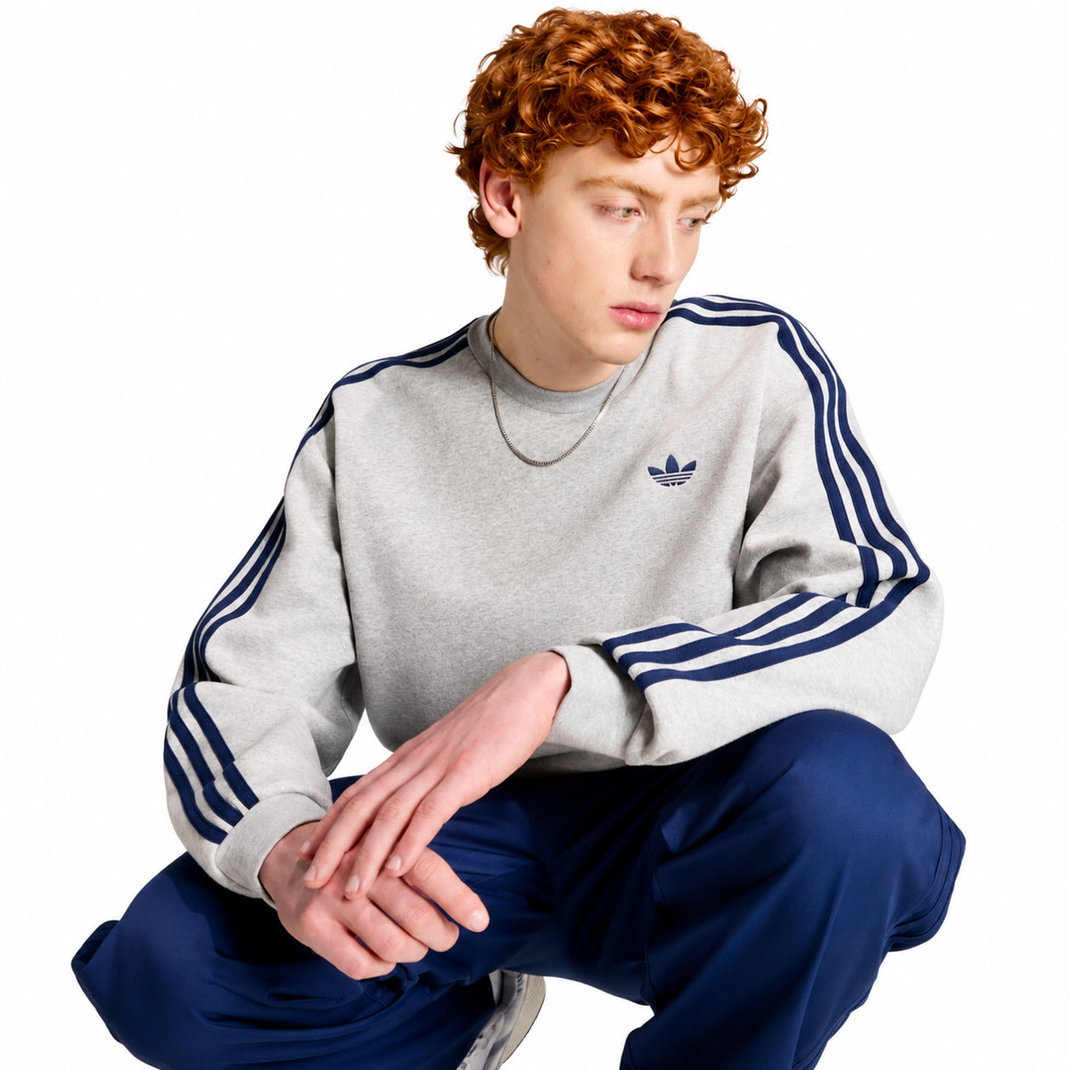 Adidas 3-Stripes Crew – Felpa Uomo Grigio e Navy – foto 5