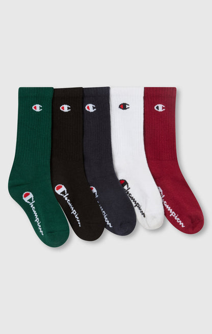 CHAMPION 5PK CREW SOCKS WHT/NNY/NBK/FPG/DIN U30080-WW007