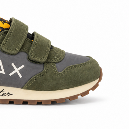 Sun68 Tom Vintage First Step Z46305F-74 – Verde Militare | Scarpe primi passi bambino in nabuk e mesh, sneaker sportiva casual per tutti i giorni