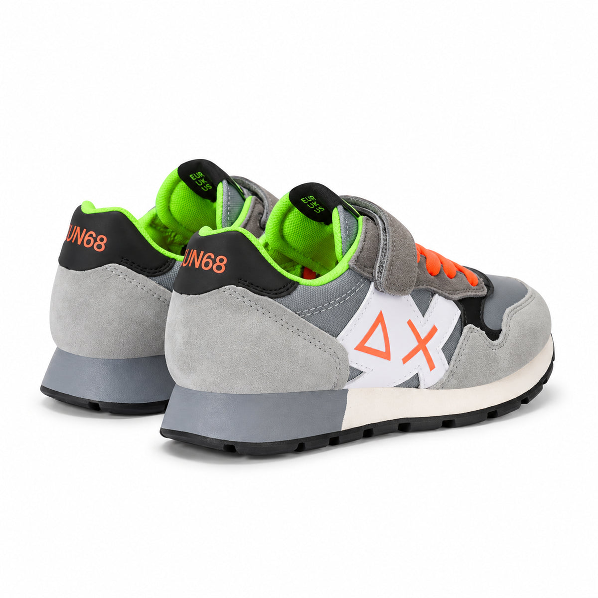Sun68 Jaki Fluo Kid Z46323K-34 – Grigio | Scarpe sportive bambino in mesh con dettagli fluo, sneakers casual per il tempo libero e l’uso quotidiano