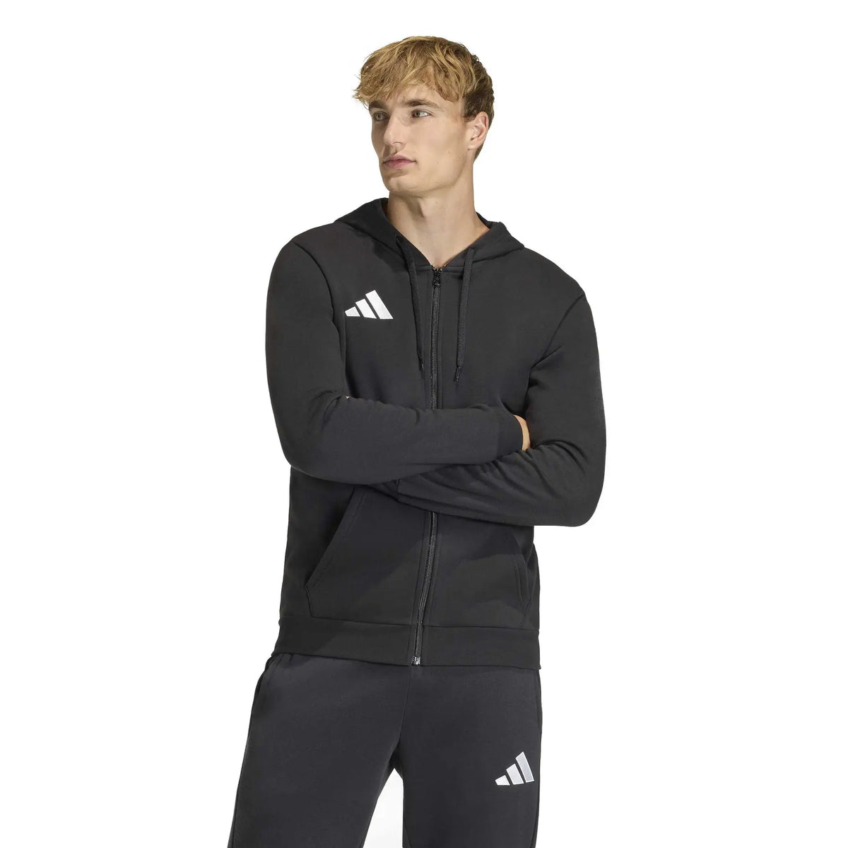 Adidas Entrada 26 KF5945 – Nero felpa uomo in fleece con cappuccio e zip, abbigliamento sportivo autunno inverno da abbinare a tute e pantaloni casual