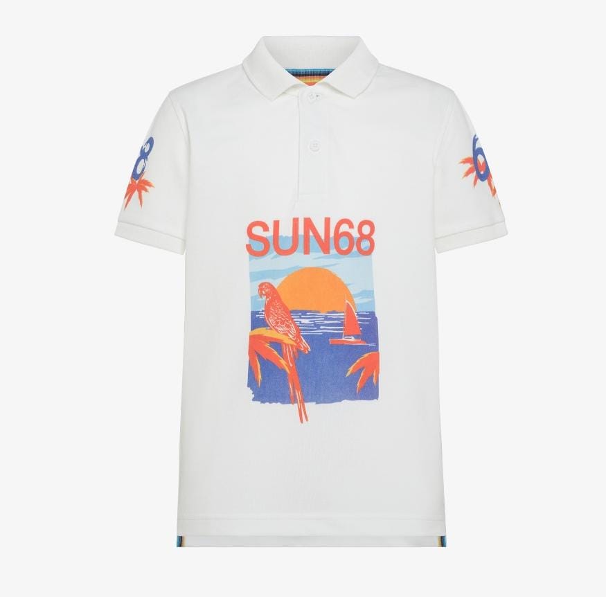 Sun68 BOY'S POLO ALL OVER PRINT S/S	BIANCO/ARANCIO A34342-0103