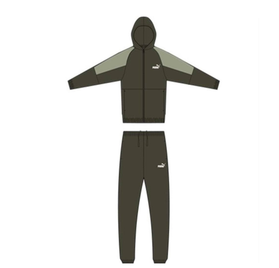 PUMA ESS BLOCK HOODED FULL-ZIP SWEAT SUIT FL B GREEN 689724-70