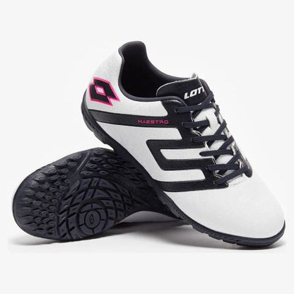 Lotto MAESTRO 700 IV TF JR ALL WHITE/NAVY BLUE scarpe calcetto bambini/ragazzi bianco/blu 214650-1E6