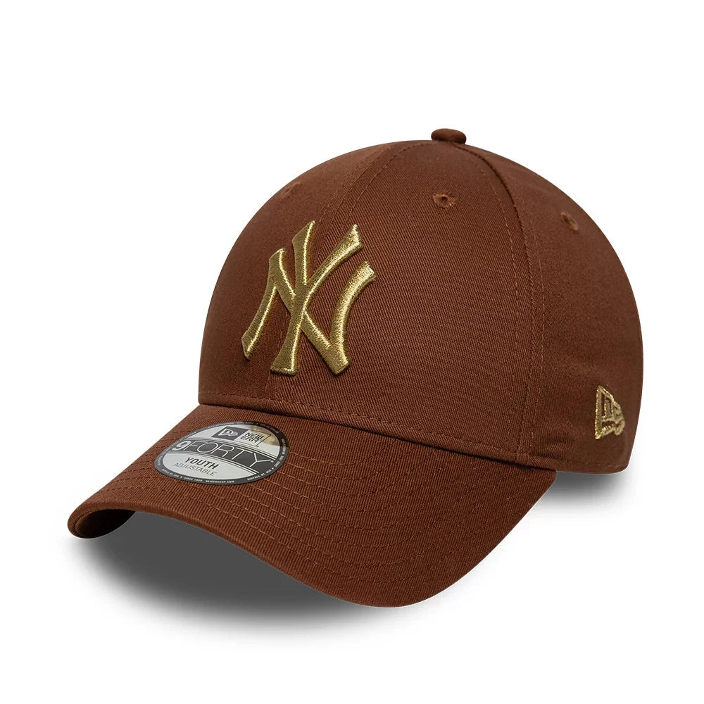 New Era 9FORTY New York Yankees Cappellino da Baseball Bambino Ragazzo Unisex con Visiera in Cotone Marrone Youth 60915882
