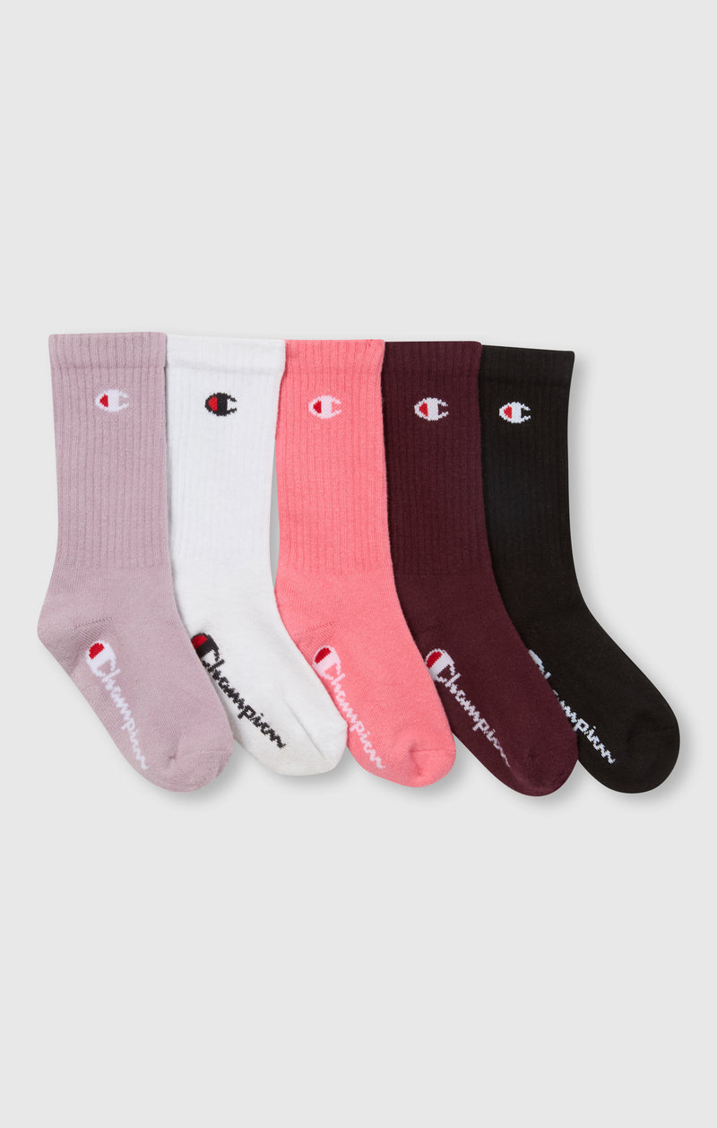 CHAMPION 5PK CREW SOCKS WHT/NBK/SBPP/MMRY/LBC U30080-WW006