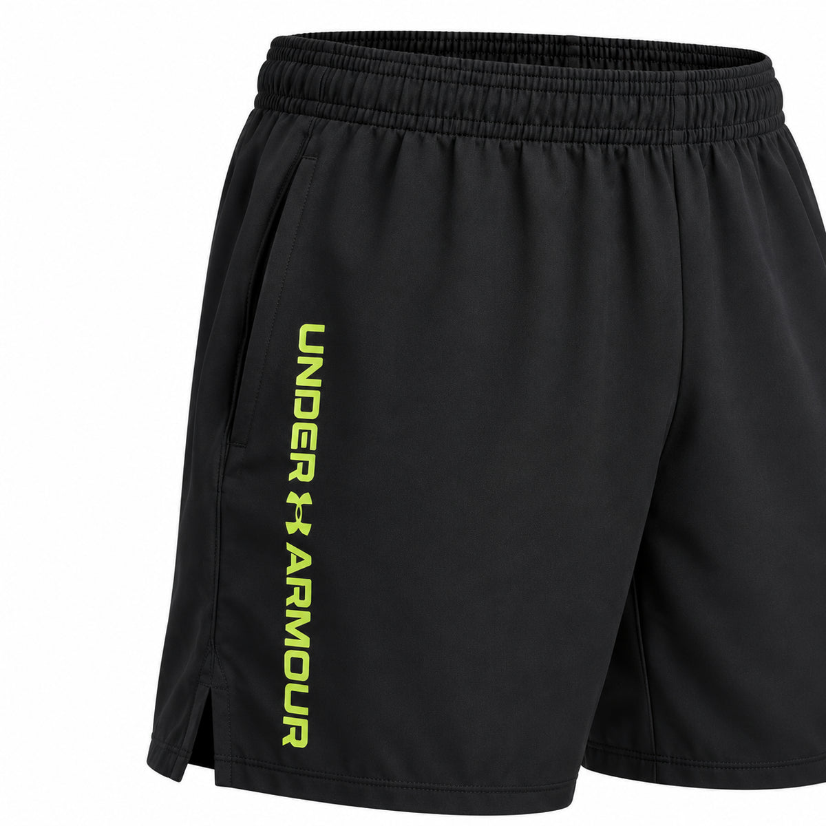 Under Armour UA Tech Woven Wordmark Short Da uomo 1383356-013 – Nero, pantaloncini sportivi in tessuto woven per allenamento e tempo libero quotidiano