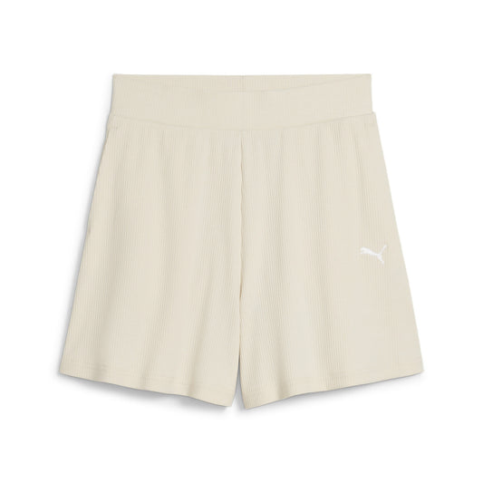 PUMA ESS ELEVATED HIGH-RISE RIB SHORTS 5" WHITE 685026-87